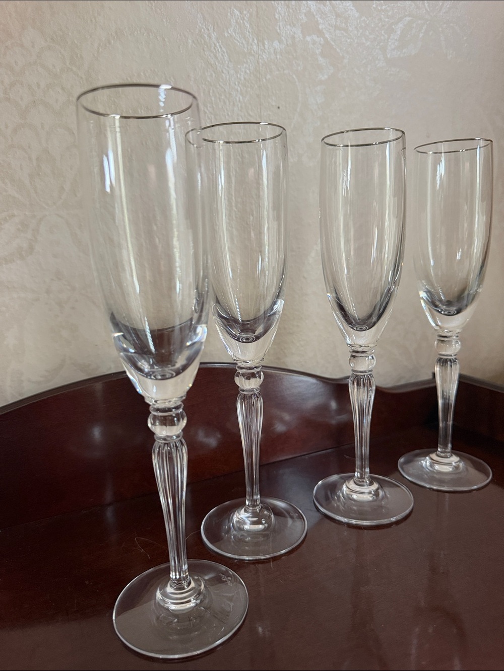 9 3/8” Set of 4 Vintage discontinued Waterford Carleton platinum Fluted Champagn - Picture 3 of 9